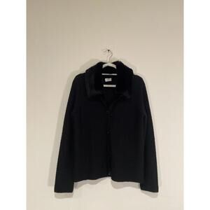 TSE Black Button-Up Cardigan with Rabbit Fur Collar 100% Cashmere